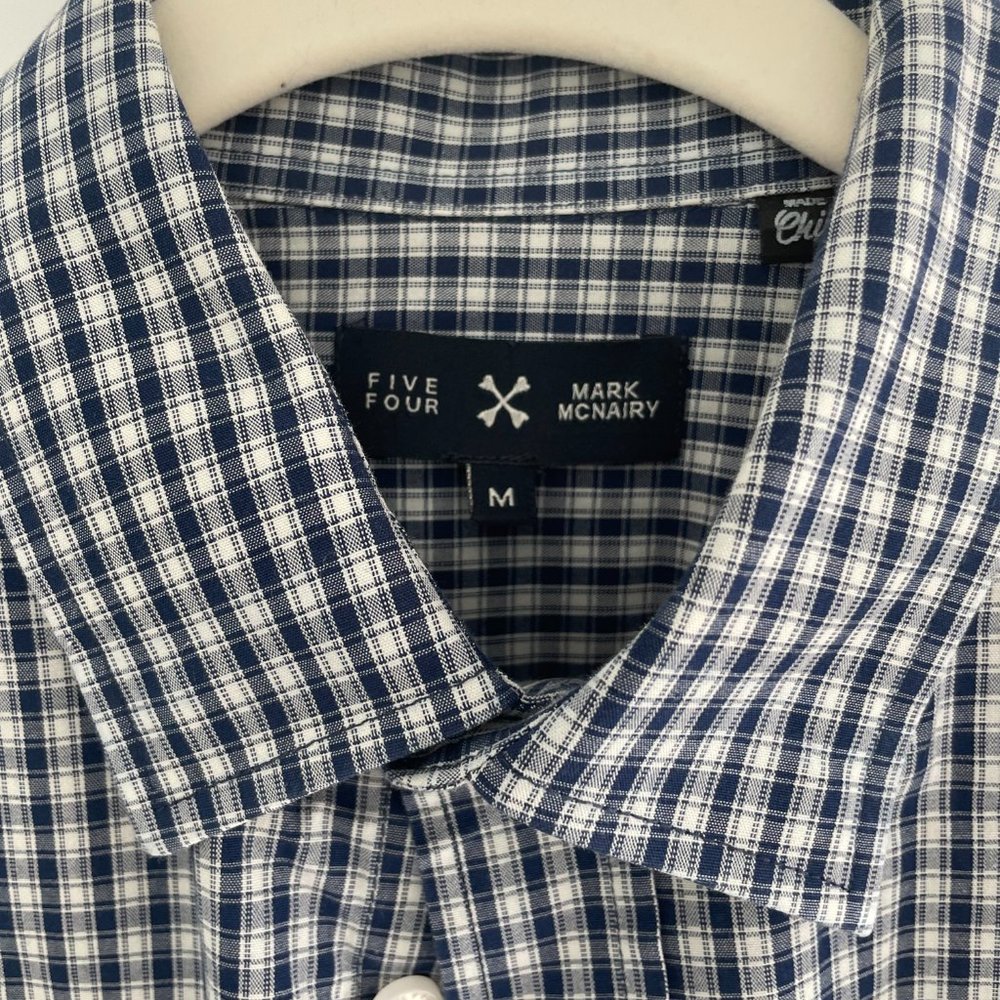 Five Four Mark McNairy Long, Sleeve Button Up Shirt in Navy and White Check,‎ M - Picture 2 of 3